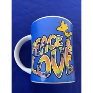 Peanuts Woodstock Peace & Love Mug Ceramic Coffee Tea Cup Blue Green 15oz Gibson